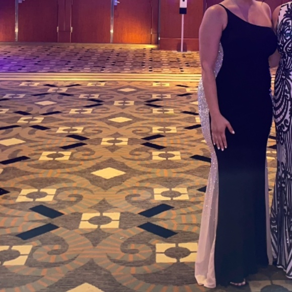 Xscape Formal Black Maxi Dress with Nude Sequins - Picture 5 of 5